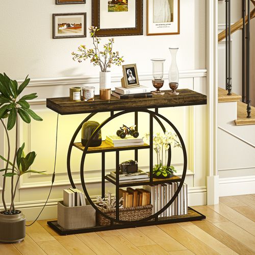 Console LED Réglable Design Industriel 3 Étagères Plateau