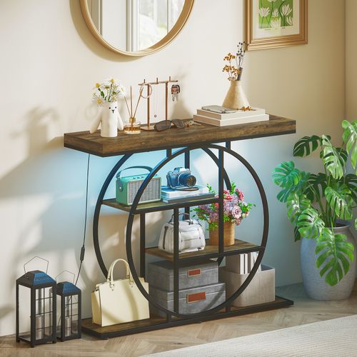 Console LED Réglable Design Industriel 3 Étagères Plateau