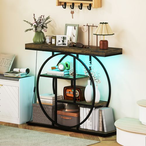 Console LED Réglable Design Industriel 3 Étagères Plateau