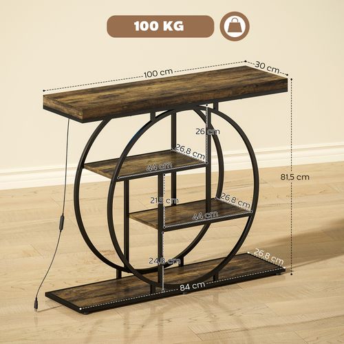 Console LED Réglable Design Industriel 3 Étagères Plateau