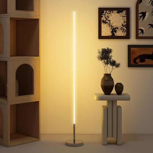 Lampadaire Tube LED Droit Réglable 18w H.150cm Télécommande Acier Gris