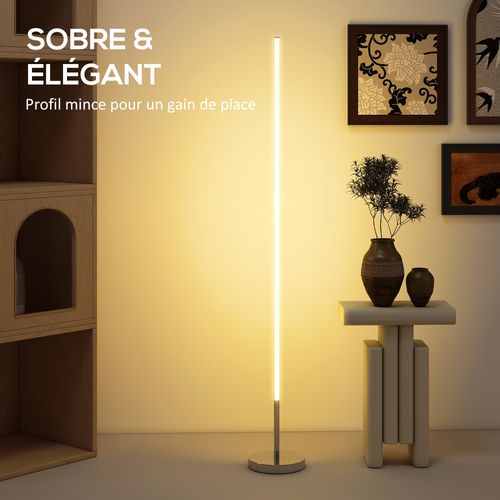 Lampadaire Tube LED Droit Réglable 18w H.150cm Télécommande Acier Gris