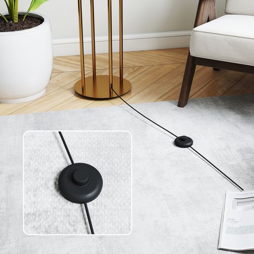 Lampadaire Design Métal Doré 4 Pieds Abat-jour Lin Beige Dia. 38 X H.161 Cm