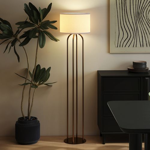 Lampadaire Design Métal Doré 4 Pieds Abat-jour Lin Beige Dia. 38 X H.161 Cm