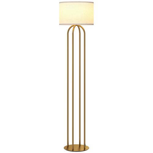 Lampadaire Design Métal Doré 4 Pieds Abat-jour Lin Beige Dia. 38 X H.161 Cm