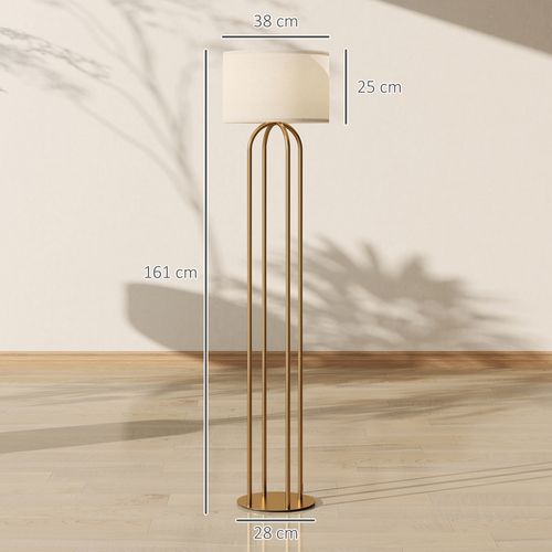 Lampadaire Design Métal Doré 4 Pieds Abat-jour Lin Beige Dia. 38 X H.161 Cm