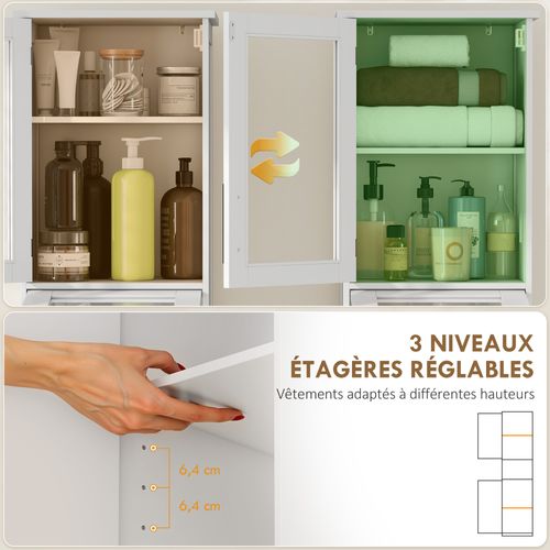 Colonne Salle De Bain Porte Vitrée Tiroir 2 Placards Blanc