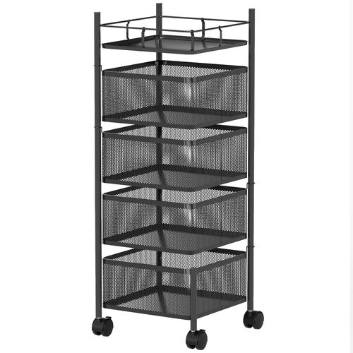 Resserre De Cuisine Mobile 4 Paniers Rotatifs Et Plateau Métal Noir