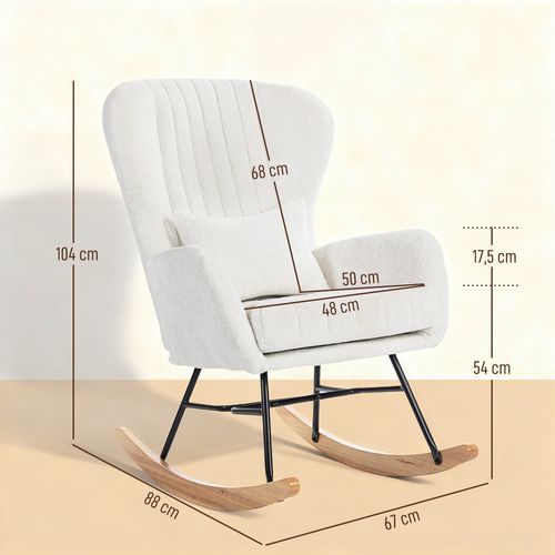 Fauteuil à Bascule Style Nordique Bois Acier Noir Bouclette Blanc