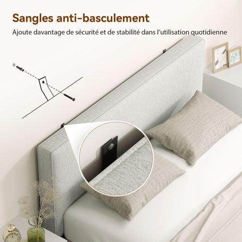 Tête De Lit Murale Rembourrée Tissu Toucher Lin 140 X 60 Cm Gris Clair