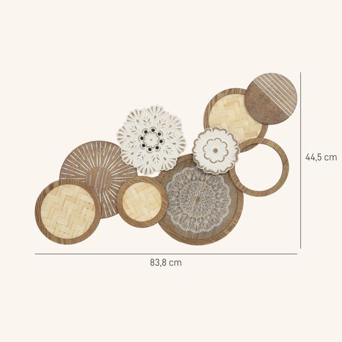 Décoration Murale Bois Naturel 7 Disques 2 Fleurs - Ibiz