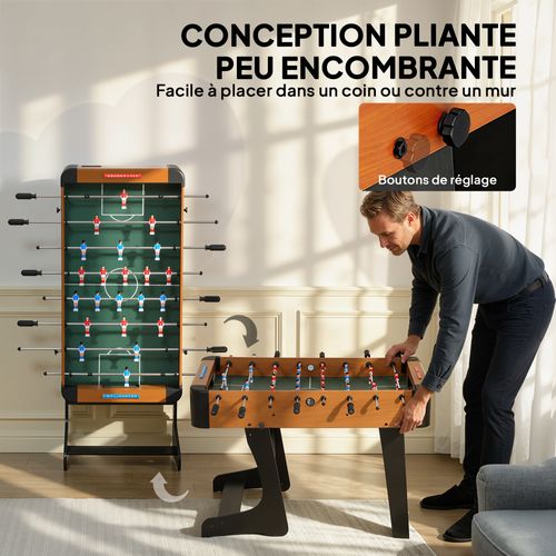 Babyfoot Pliable - 22 Joueurs, 2 Ballons, 4 + 4 Poignées, Compteurs - Effet Bois Noir