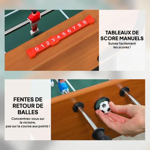 Babyfoot Pliable - 22 Joueurs, 2 Ballons, 4 + 4 Poignées, Compteurs - Effet Bois Noir