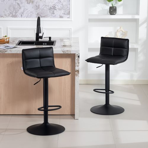 Lot De 2 Tabourets De Bar Réglable En Hauteur Assise Pivotant Pu Noir
