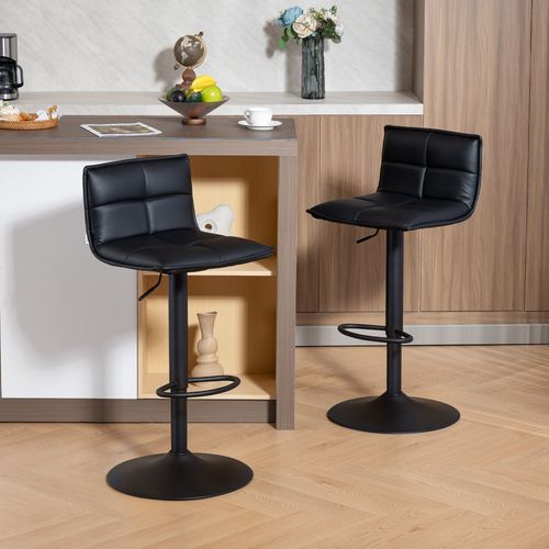 Lot De 2 Tabourets De Bar Réglable En Hauteur Assise Pivotant Pu Noir