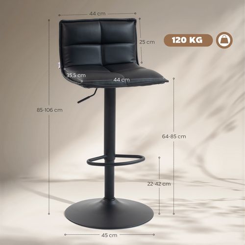 Lot De 2 Tabourets De Bar Réglable En Hauteur Assise Pivotant Pu Noir