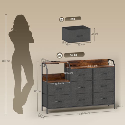 Commode 8 Tiroirs Non Tissés Anthracite Acier Noir Effet Bois Vieilli