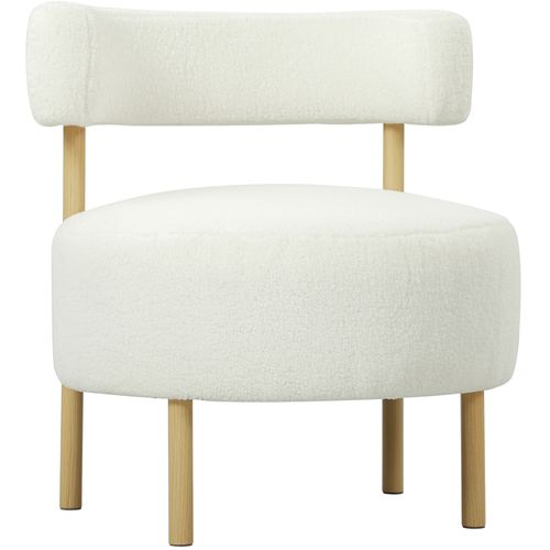 Fauteuil Style Nordique Bouclette Crème Assise Ronde Dossier Ajouré Bois