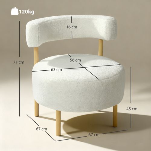 Fauteuil Style Nordique Bouclette Crème Assise Ronde Dossier Ajouré Bois