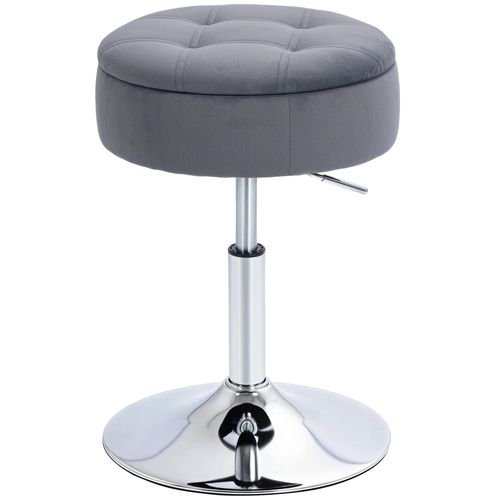 Tabouret De Bar Design Velours Acier Chromé Réglable H.49-65 Cm Gris