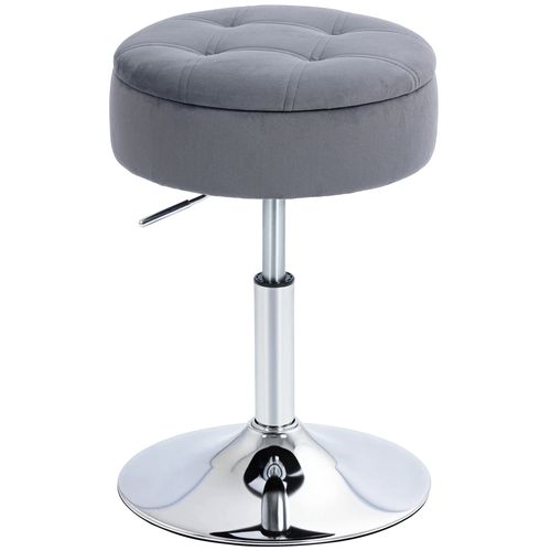 Tabouret De Bar Design Velours Acier Chromé Réglable H.49-65 Cm Gris