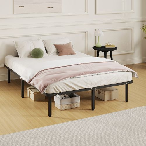 Sommier à Lattes Avec Pieds 140 X 190 Cm - Sommier Sur Pieds - Métal Bois Noir