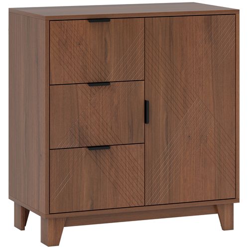 Buffet Design Graphique Effet Bois Foncé Noyer 3 Tiroirs Porte Étagère