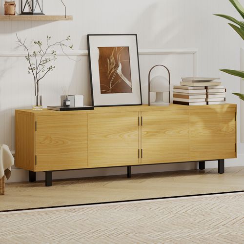 Meuble TV Style Natural Chic 4 Portes Effet Bois Métal Noir