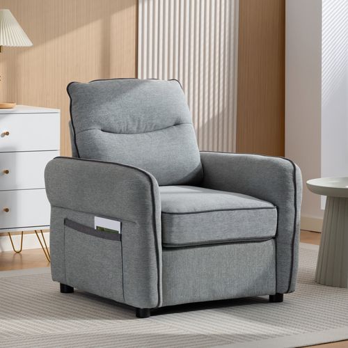 Fauteuil Moderne Haut Dossier Poche Rangement Velours Gris