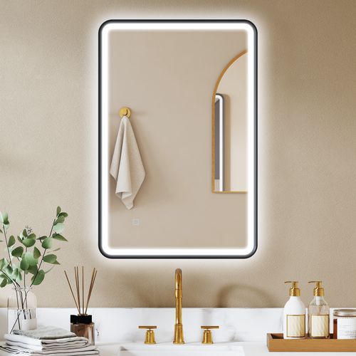 Miroir Mural LED Tactile Réglable 44w Fonction Antibuée 60 X 90 Cm Alu Noir
