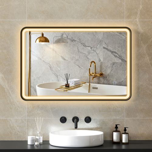 Miroir Mural LED Tactile Réglable 44w Fonction Antibuée 60 X 90 Cm Alu Noir