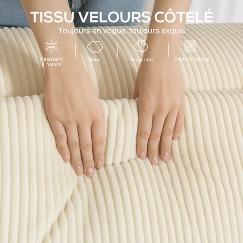 Canapé 3 Places Gros Côtelé Doux L.202 X P.90 X H.76 Cm 2 Coussins Beige