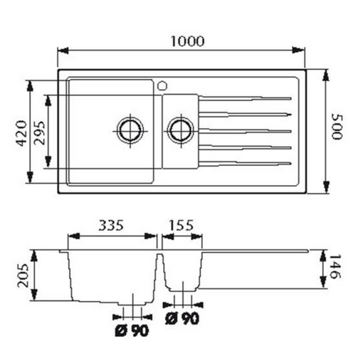 Évier Granit Gris Ewi Icauna 1 Bac  1/2 - 1 Égouttoir