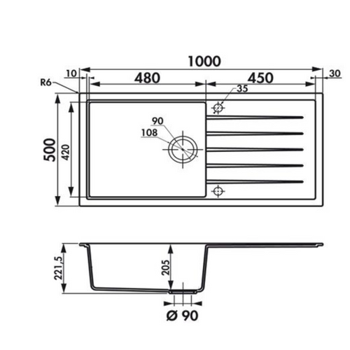 Évier Granit Noir Ewi Icauna 1 Grand Bac 1 Égouttoir