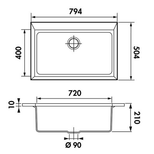 Évier Granit Noir Moucheté Luisina Quadrille 1 Bac 794x504