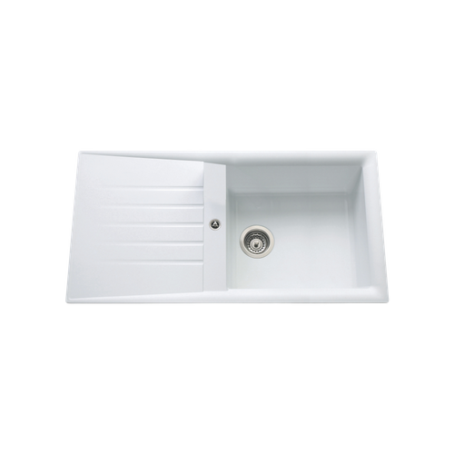 Évier Résine Blanc Ewi Emeraude 1 Grand Bac 1 Égouttoir