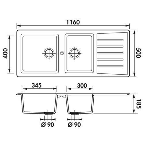 Évier Résine Blanc Ewi Emeraude 2 Bacs 1 Égouttoir