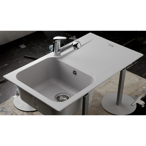 Évier Résine Gris Clair Ewi Ziggy 1 Bac 1 Égouttoir