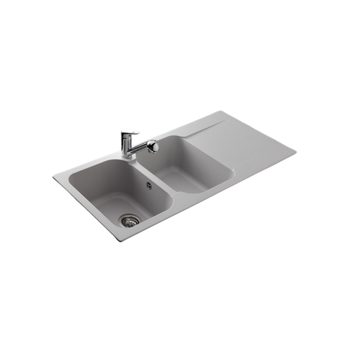 Évier Résine Gris Clair Ewi Ziggy 2 Bacs 1 Égouttoir