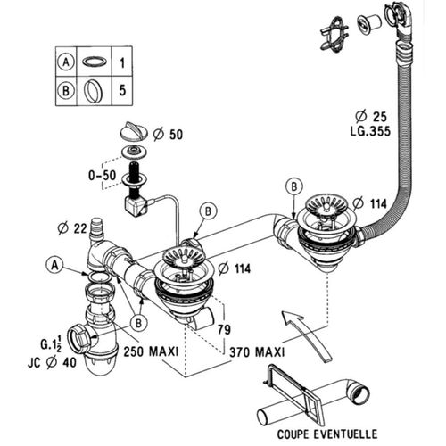 Vidage Automatique 2 Bacs Cuipd018 Pour Évier Villeroy et Boch Suway Pure - Siphon Gain De Place