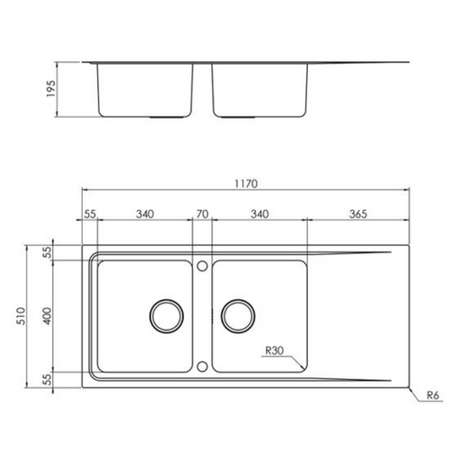Évier Inox Lisse Luisina Fagotto 2 Bacs 1 Égouttoir
