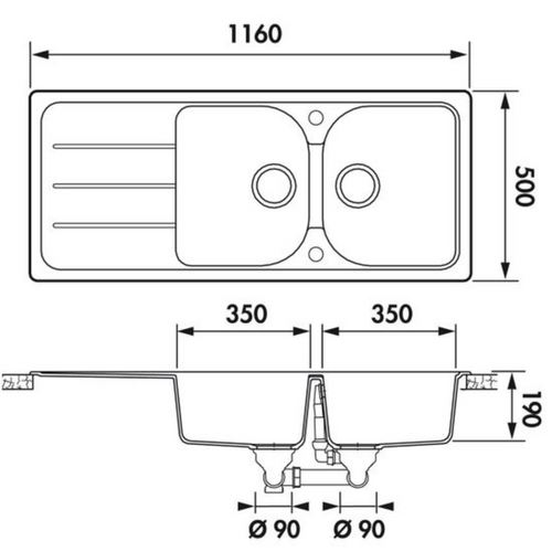 Évier Granit Noir Schock Formhaus 2 Bacs 1 Égouttoir