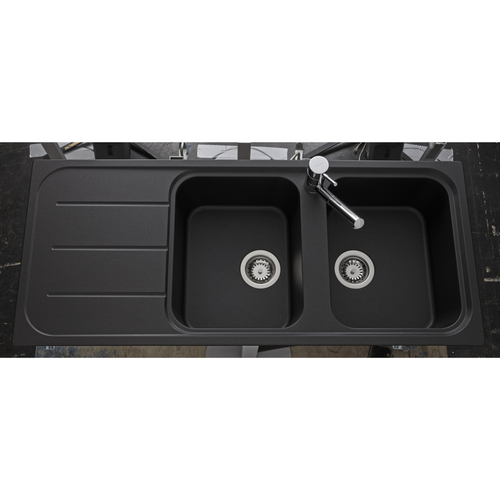 Évier Granit Noir Ewi Oglio 2 Bacs 1 Égouttoir