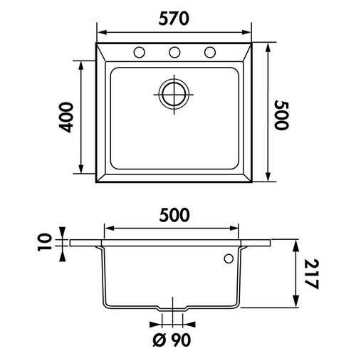 Évier Granit Noir Moucheté Luisina Quadrille 1 Bac 570x500