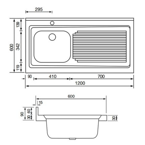 Évier Professionnel à Poser Inox Rossa 1 Bac 1 Égouttoir Droite