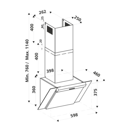Hotte décorative Murale Kim Inox Et Verre Noir 60 Cm