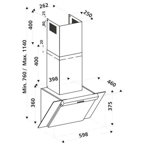 Hotte décorative Murale Kim Inox Et Verre Noir 60 Cm