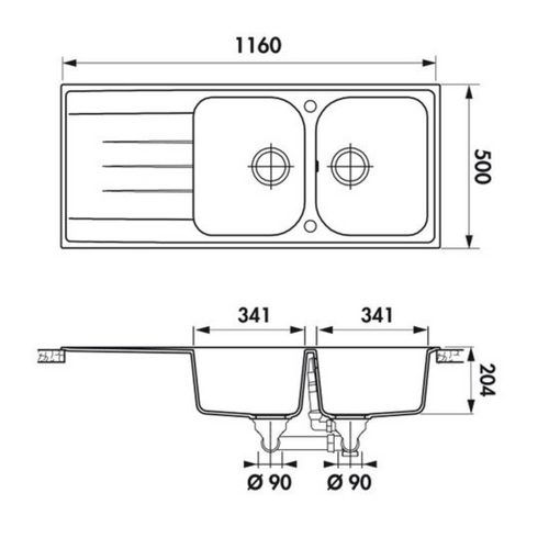 Évier Granit Blanc Schock Viola 2 Bacs 1 Égouttoir