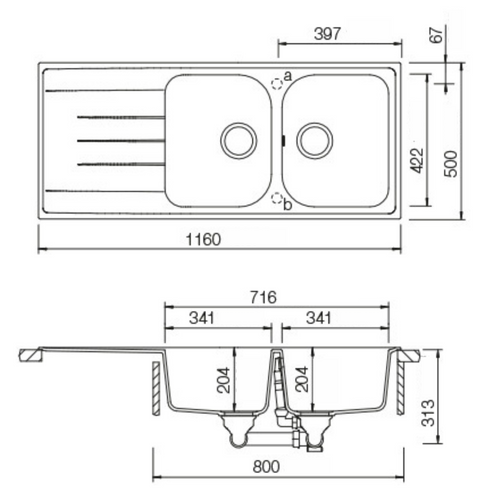 Évier Granit Blanc Schock Viola 2 Bacs 1 Égouttoir