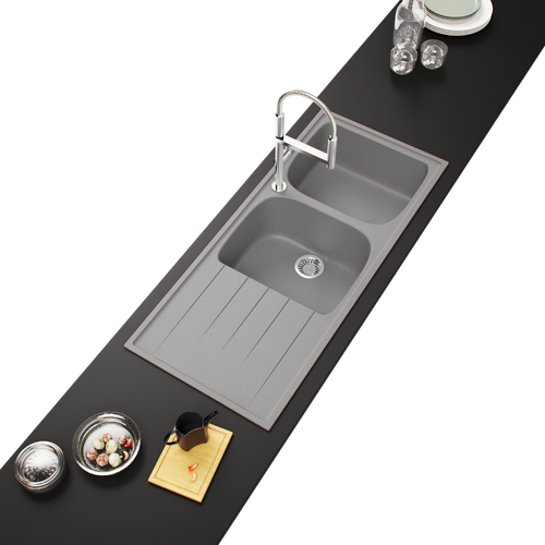 Évier Granit Gris Schock Viola 2 Bacs 1 Égouttoir